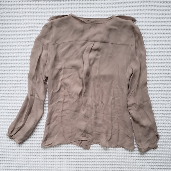 PARKER silk earth tone longsleeve ruffle lapel blouse XS - Picture 4 of 10